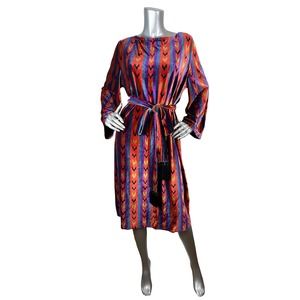 Vintage Loulou de la Falaise Velour Striped Belted Midi Dress Aztec RARE Sz 1X